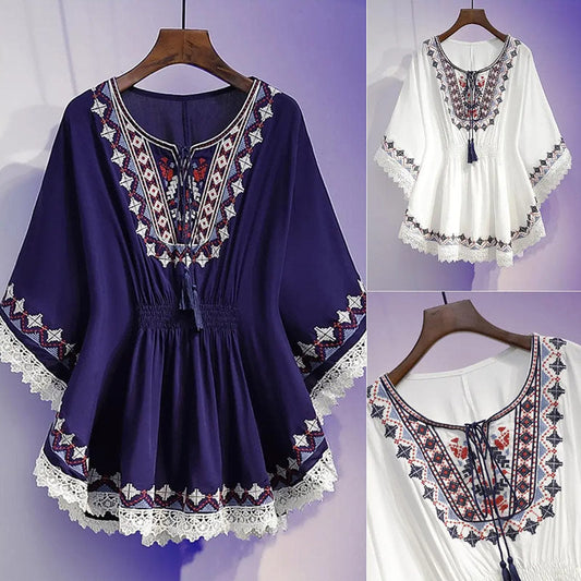 Women's Retro Loose Round Neck Top