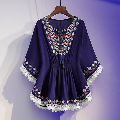 Women's Retro Loose Round Neck Top