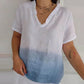 Women's Casual Gradient Print Ruffled V-Neck Shirt