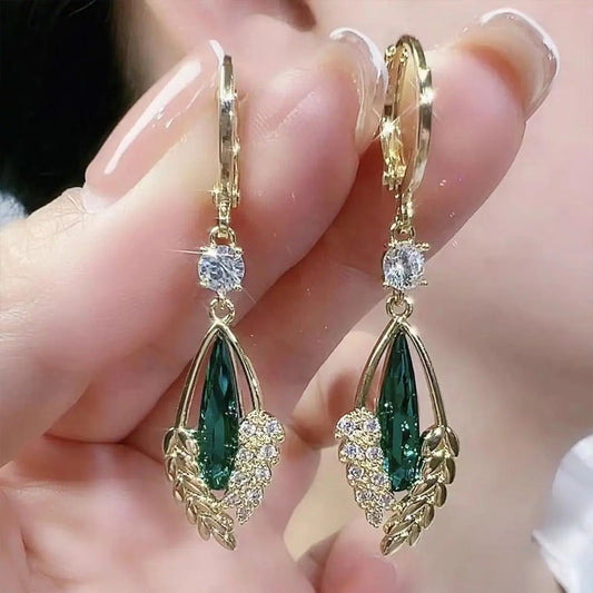 Sparkly Green Dangle Huggie Earrings