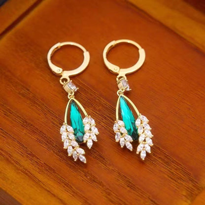 Sparkly Green Dangle Huggie Earrings