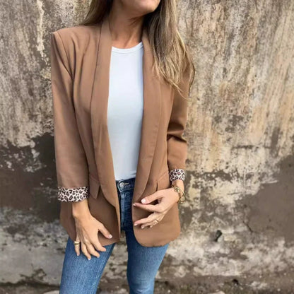 Women’s Stylish Blazer with Leopard Print Lining