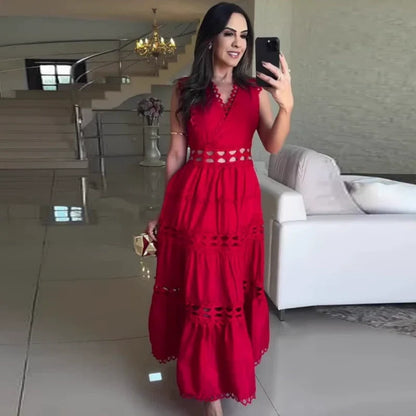 V-Neck Sleeveless Dress with Cut-Out
