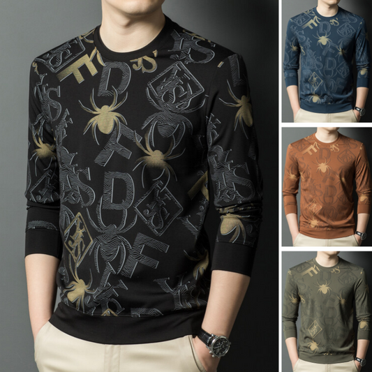 Men's Printed Round-Neck Long-Sleeve Tops