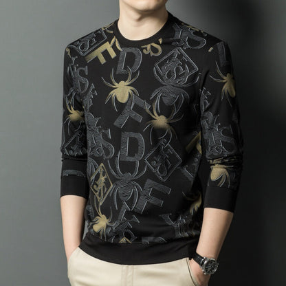 Men's Printed Round-Neck Long-Sleeve Tops