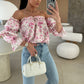 Floral Print Smocked Off-the-Shoulder Top