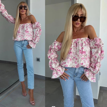 Floral Print Smocked Off-the-Shoulder Top