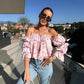 Floral Print Smocked Off-the-Shoulder Top