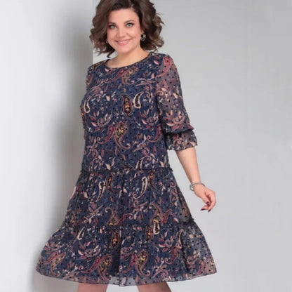 🎉Mother's Day Special Offer 💐Women's Casual Round Neck Printed Dress