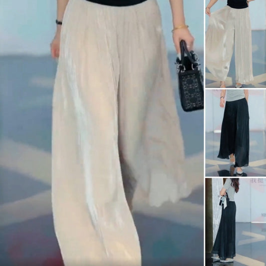Women's Solid Color Chiffon High Waist Wide Leg Pants