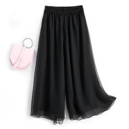 Women's Solid Color Chiffon High Waist Wide Leg Pants