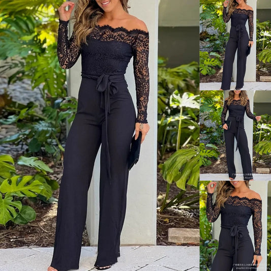 Women's Lace Off Shoulder Pant Jumpsuits
