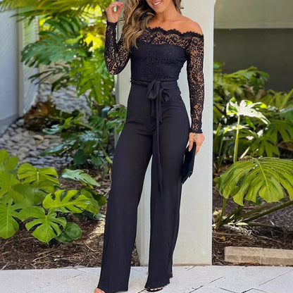 Women's Lace Off Shoulder Pant Jumpsuits