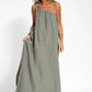 Solid Color Slant Shoulder Side Split Dress