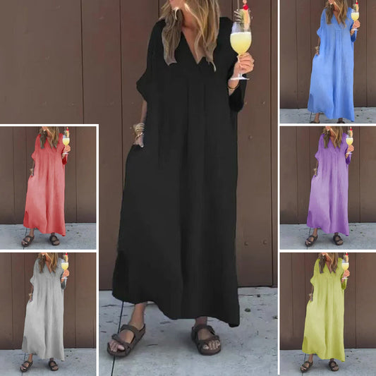 Casual Flowy V-neck Dress For Women