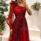 Women's Fashion Slant Shoulder Mesh Printed Dresses