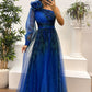 Women's Fashion Slant Shoulder Mesh Printed Dresses