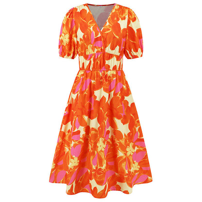 Women's V-neck Printed Casual Dress