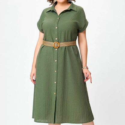 🍃Women's Solid Color Casual Button-Down Dress