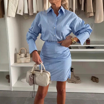 💖💖Lapel Long Sleeve Striped Shirt Dress💖💖