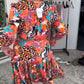 Women’s Elegant Floral Leopard Print V-Neck Dress