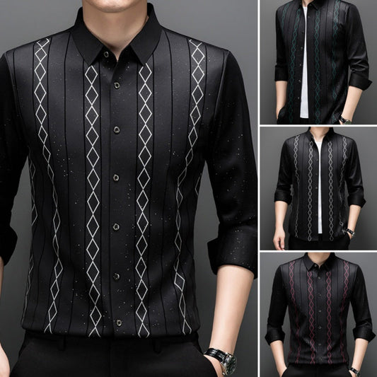 Men’s Trendy Print Iron-Free Long Sleeve Shirt