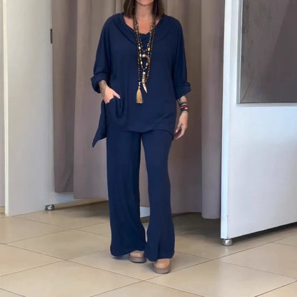 Women's Fashion Casual Solid Color Irregular Long Sleeve Two Piece Suit