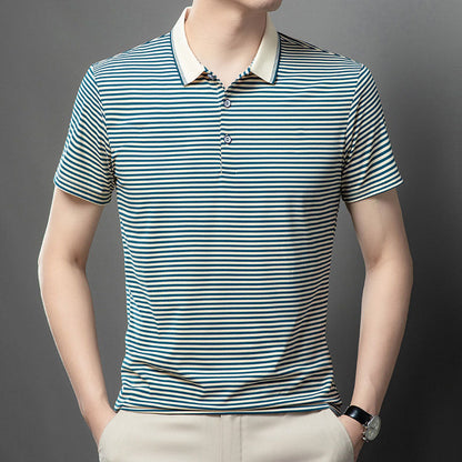 Men's Business Casual Striped Breathable Lapel T-Shirt