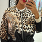 Leopard Unique Print Zipper Drawstring Hem Jacket