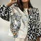 Leopard Unique Print Zipper Drawstring Hem Jacket