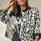 Leopard Unique Print Zipper Drawstring Hem Jacket