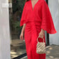 Solid Color V-Neck Pleated Dress with Fishtail Hem