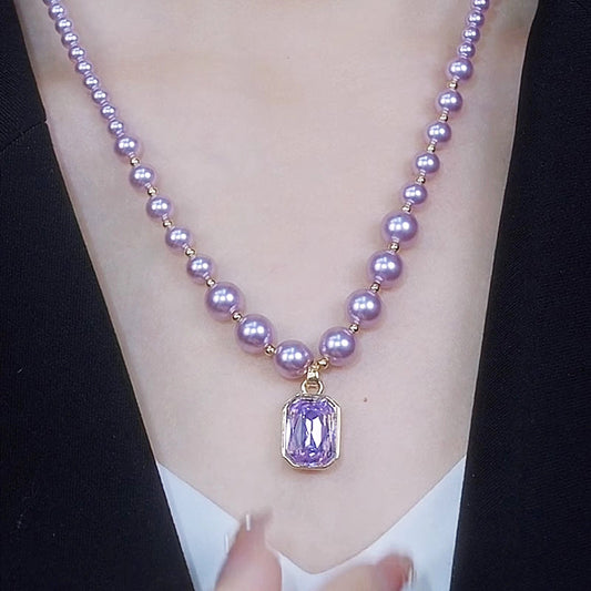Elegant Purple Imitation Pearls Necklace with Pendant