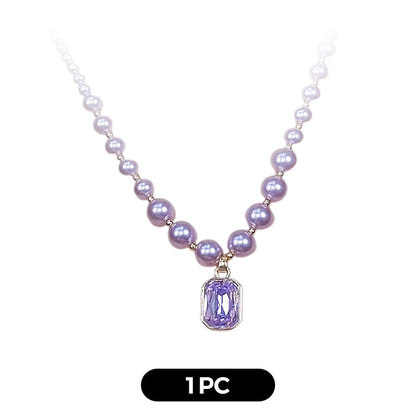 Elegant Purple Imitation Pearls Necklace with Pendant