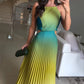 Fashionable Backless Tie Elegant Gradient Pleated Maxi Dress