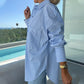 Women's Long Sleeve Casual Striped Loose Mid-Length Shirt