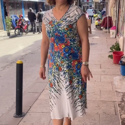 Women's Printed Flowy V-neck Dress