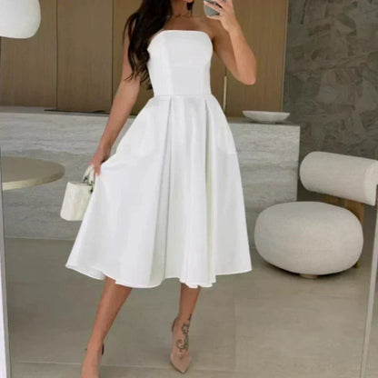 💖Limited Sale 50% OFF💖Elegant Solid Color Strapless Midi Dress