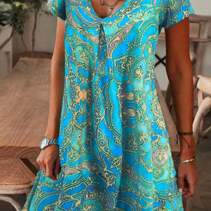 Women’s Elegant Floral Print V-Neck Long Dress