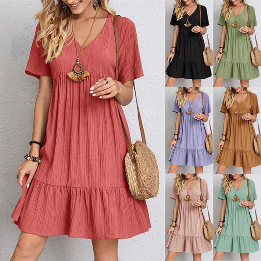 💝Retro V-neck Loose Casual Dress