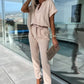 Women's Trendy V-Neck Short Sleeve Jumpsuit with Tie Waist