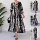 Women’s Elegant Print V-Neck Slit Long Dress