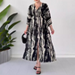 Women’s Elegant Print V-Neck Slit Long Dress