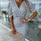 Women's Fashion Printed Bubble Sleeve V-Neck Short Sleeve Waist Dresses
