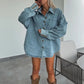 Women's Summer Denim Set Oversized Shirt & Skirt Shorts