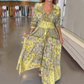 Women’s Elegant Floral Drawstring Long Dress