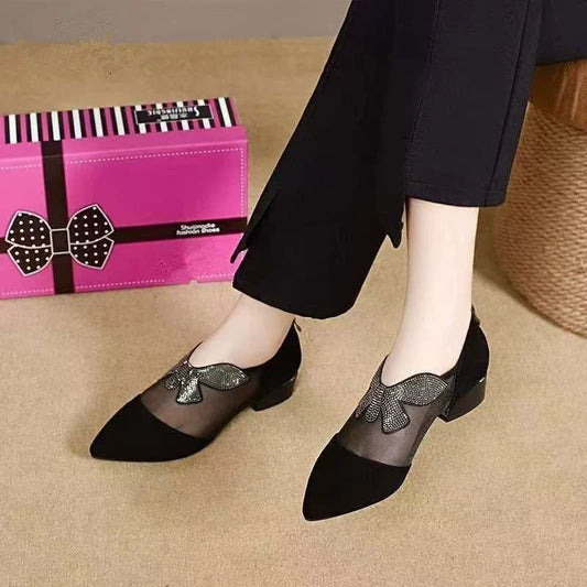 Chunky Heel Pointed Toe Mesh Breathable Shoes