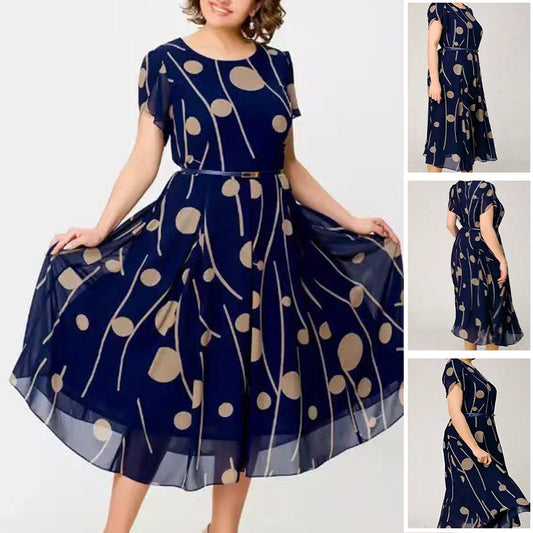 Polka Dot Print Mesh Short Sleeve Dress