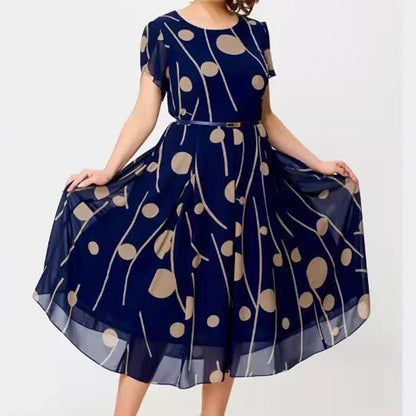 Polka Dot Print Mesh Short Sleeve Dress