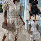 Women's Retro Short Sleeve Hollow Out Lace Dress